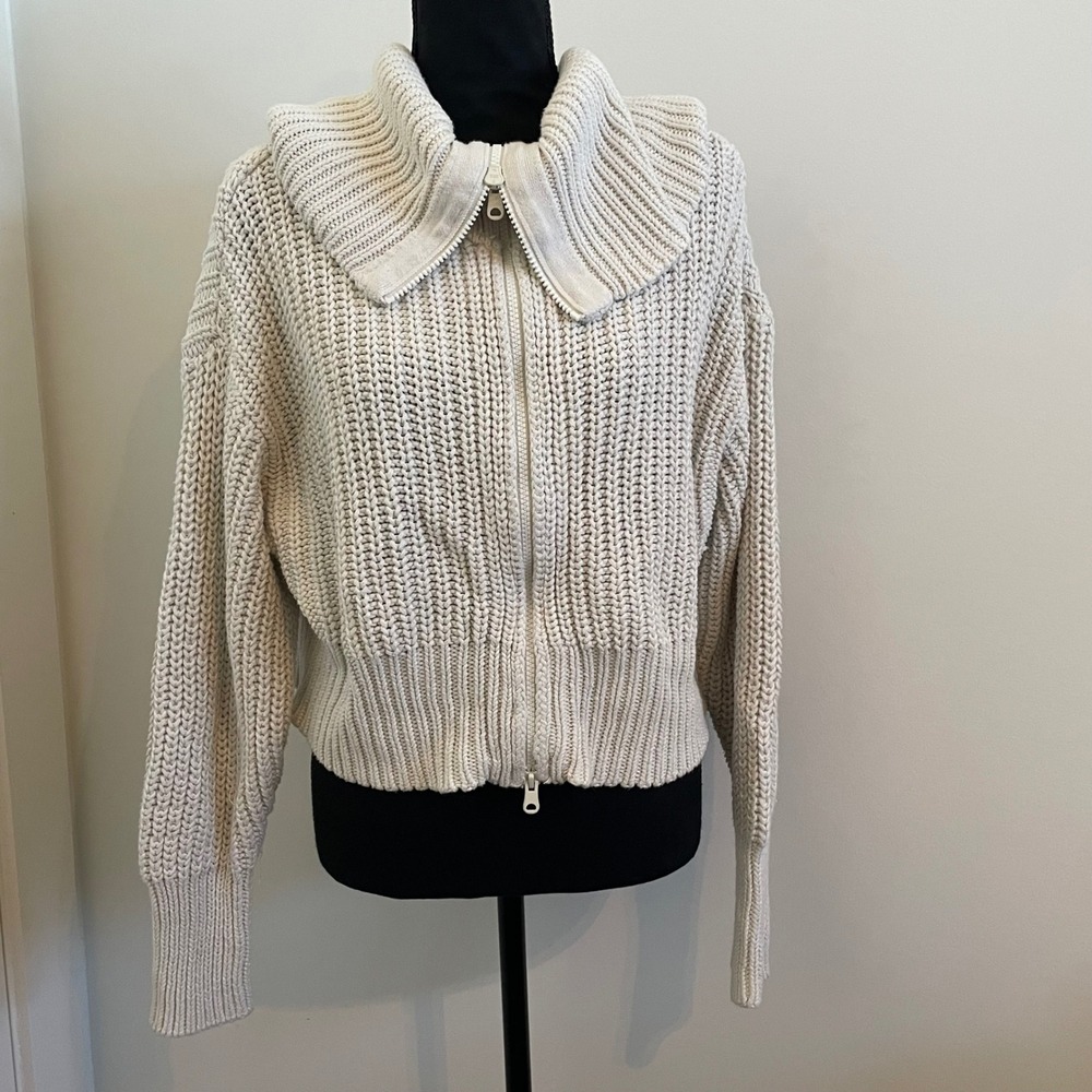 aerie Cream Chunky Zip-Up Knit Cardigan Sweater
